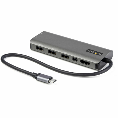 Adaptador Multipuertos USB-C - Docking Station USB Tipo C a HDMI o Mini DisplayPort 4K60 - Replicador de Puertos USBC PD 100W - Hub USB 4 Puertos - Red - con Cable Incorporado de 30cm