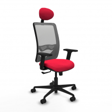 Piqueras y Crespo Zulema sincro malla gris bali rojo brazos 2D base nailon cabecero fijo ruedas 65mm nailon