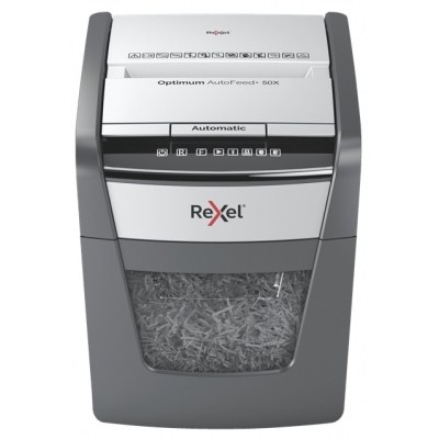 Rexel Optimum AutoFeed 50X Destructora Automatica de Corte en Particulas- 20L - Alimentacion Automatica 50 hojas - Ranura Manual 6 Hojas - Anti Atasco