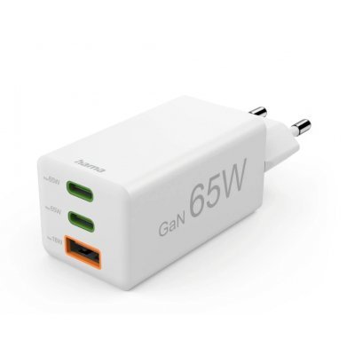 Hama Cargador Mini 220V ``65W´´ 2xUSB-C+1xUSB-A QC+PD, Blanco