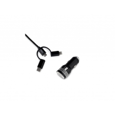 SUBBLIM Cargador Coche 2xUSB Dual Car Charger Alum 2.4A + Cable 3 in 1 negro