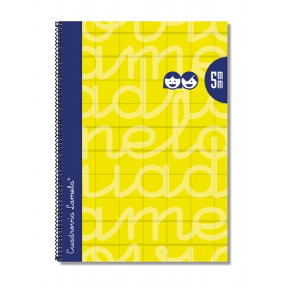 Lamela Cuaderno Espiral con 80 Hojas de 90g/m2 con Margen - Formato Folio - Pauta Cuadrovia de 5mm - Cubierta Extra Dura - Papel Offset Blanco Extra - Color Amarillo