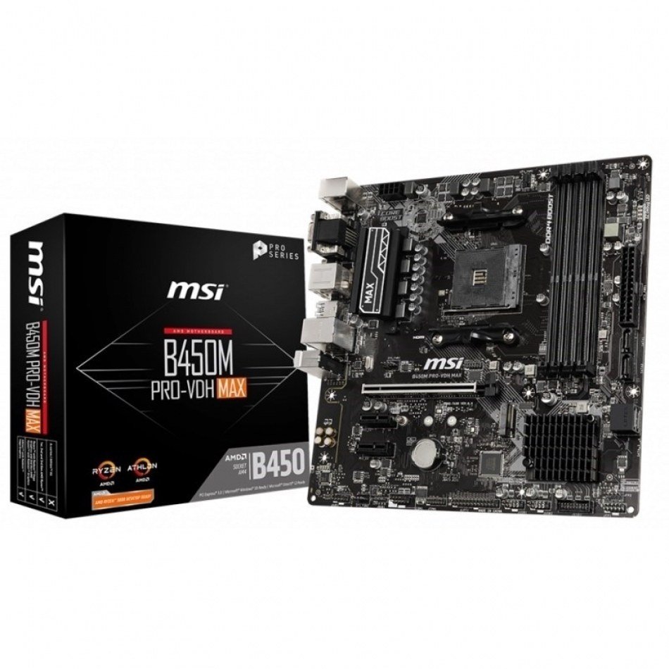 PLACA BASE MSI B450M PRO-VDH MAX - AM4 COMPATIBLE RYZEN - CHIPSET B450 - 4*DDR4 - VGA - HDMI - DVI-D - MICROATX