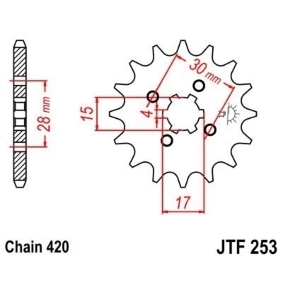 Piñón JT 253 de acero con 16 dientes JTF253.16
