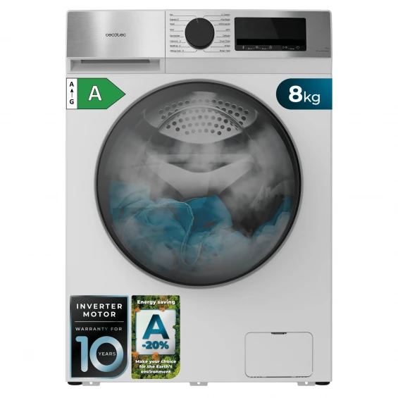 Lavadora Cecotec Bolero DressCode 8450 Inverter, 8 kg, 1400 rpm, clase A-20%, blanco