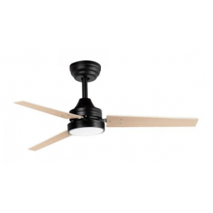 Ventilador de techo Jata JVTE4250, 106 cm, 35W, 3 aspas madera, mando a distancia, luz LED 3 temperaturas, función reverse , 6 velocidades, para 15 a 20 m2, temporizador 8h, motor DC cobre, negro y madera