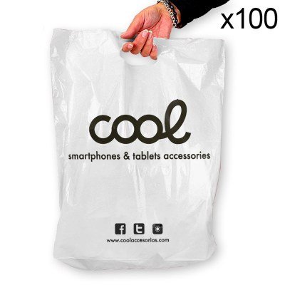 Pack 100 Bolsas Pl?stico Blancas 100% Reciclado COOL Grandes (51 x 40 cm)