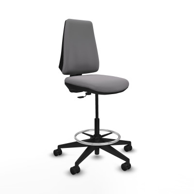 Taburete Elche CP similpiel gris base piramidal ruedas 65mm nailon