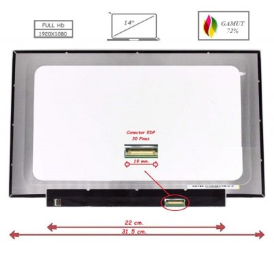 Pantalla para portátil LED 14\ Slim 30 Pines Full HD Sin Brackets Gamut 72%