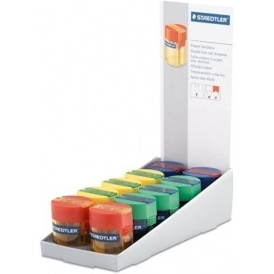 Staedtler 512 006 Expositor con 10 Sacapuntas con Deposito - Hasta 8.2mm y 10.2mm - 2 Agujeros - Angulo de Afilado 23º