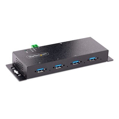 Hub Industrial USB 3.0 de 5Gbps de 4 Puertos - Concentrador USB con Protección de Picos y Descargas ESD - Ladrón USB-A de Montaje en Pared/Escritorio/DIN