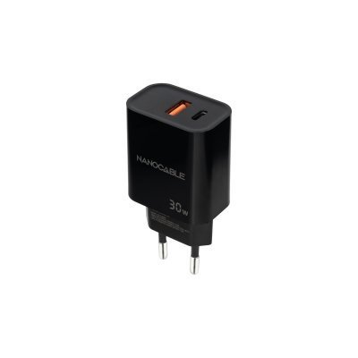 Cargador de Pared Nanocable 10.10.2012/ 1xUSB/ 1xUSB Tipo-C/ 30W/ Negro