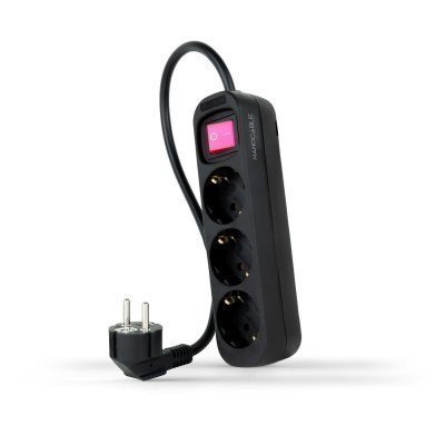 Base Multiple 3 Enchufes Interruptor Cable 1,4m NEGRA