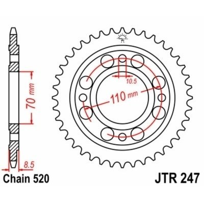 Corona JT SPROCKETS acero estándar 247 - Paso 520 JTR247.36