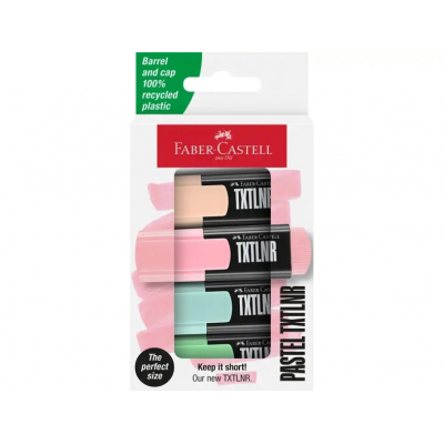 Faber-Castell TXTLNR Pack de 4 Marcadores Fluorescentes - Punta Biselada - Trazo entre 1, 2 y 5 mm - Tinta con Base de Agua - Colores Pastel Surtidos