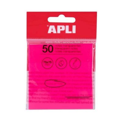 Apli Notas Adhesivas Transparentes Bloc 50 Hojas 75x75mm - Para Anotar sin Perder la Visibilidad del Texto o la Imagen - Resistentes al Agua - Color Rosa