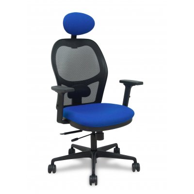 Silla Jorquera traslack malla negra asiento bali azul brazos 2D cabecero fijo