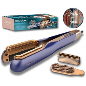 Plancha de pelo Cecotec RitualCare Air Lisse 2in1 Blue, secador, 2 cabezales, cepillo y concentrador, 106000 rpm, motor digital, azul y dorado