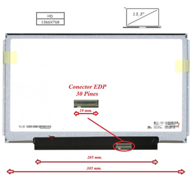 Pantalla para portátil LED 13.3 Slim 30 Pines WXGA Brackets alargados