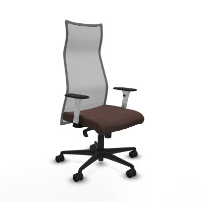 Albacete malla sincro malla gris similpiel marrón oscuro brazos blancos base nailon ruedas 65 mm nailon