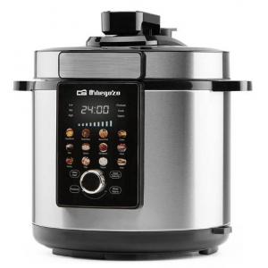 Olla eléctrica programable Orbegozo HPE 6500, 6 litros, 1000W, 12 menús, recetario, display táctil, temporizador, inox
