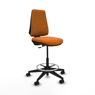 Taburete Elche CP similpiel naranja base piramidal ruedas 65mm nailon