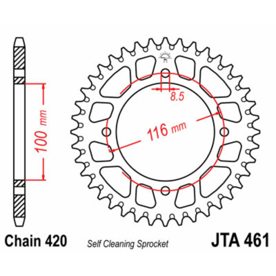 Corona JT SPROCKETS aluminio ultraligera autolimpiable 461 - Paso 420 JTA461.54