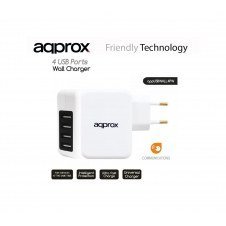 CARGADOR APPROX 4 PUERTOS USB BLANCO APPUSBWALL4PW
