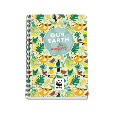 Dohe WWF Tropic Cuaderno Espiral Folio 80 Hojas Cuadricula 4mm con Margen - Tapa Rigida Impresa a todo Color y Plastificada en Brillo - Guardas Impresas