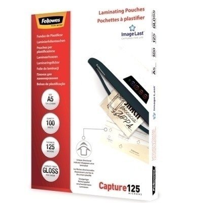 Fellowes Pack de 100 Fundas para Plastificar Brillo A5 - 125 Micras - Alta Calidad - Transparente