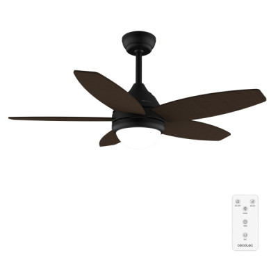 Cecotec EnergySilence Aero 4200 BlackandDarkWood Ventilador de Techo con 5 Aspas de Madera y Luz - 53W - Diametro de 42 - 3 Tonos LED - Temporizador - 3 Velocidades - Modo Invierno - Color Negro