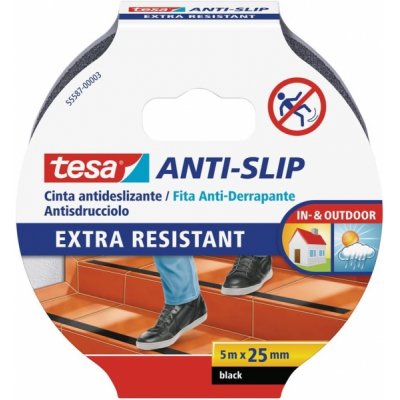 Tesa Cinta Adhesiva Antideslizante 25mm x 5m - Extremadamente Fuerte y Duradera - Adhesion muy Fuerte - Se puede Cortar a Mano - Color Negro