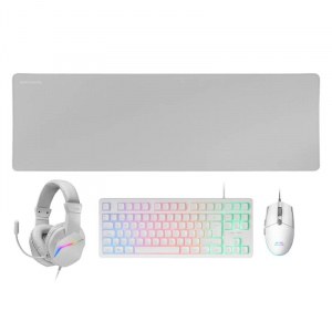 Pack Teclado + Ratón + auricular + alfombrilla Mars Gamimg, Combo Gaming MCP-RGB3W, 4 en 1, blanco