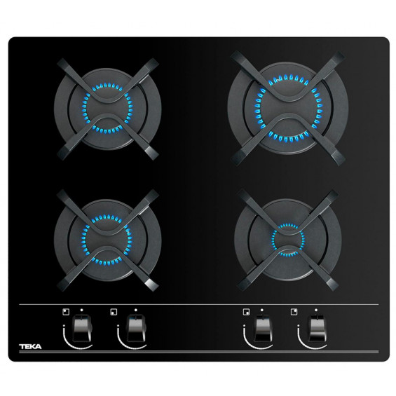 Placa de gas butano Teka GBC 64000 KBB, 4 zonas, Cristal Gas, 7300W, ref. 112580005, cristal negro