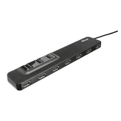 HUB TRUST OILA 10 PUERTOS USB - DISEÑO PLANO Y COMPACTO - 3 PUERTOS EN LA PARTE SUPERIOR Y 7 EN LA FRONTAL - INCLUYE ADAPTADOR TOMA ELECTRICA