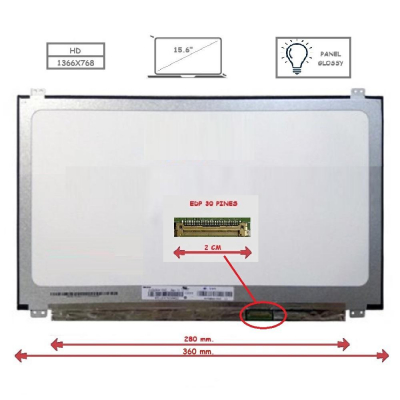 Pantalla para portátil LED 15.6 Slim 30 Pines WXGA Ancho 360mm Brillo