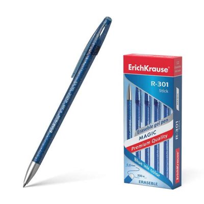 Erichkrause R-301 Magic Gel Boligrafo Borrable - Tinta Gel - Punta de 0.5mm - Trazo de 0.4mm - Cuerpo Semitransparente con Efecto Brillante - Color Azul