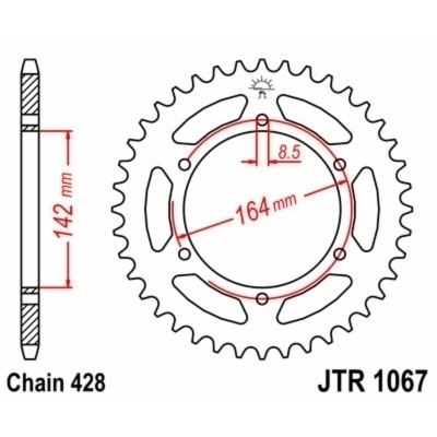 Corona JT SPROCKETS acero estándar 1067 - Paso 428 JTR1067.52