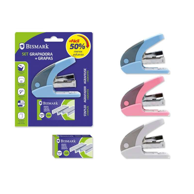 Bismark Grapadora sin Esfuerzo - Sistema Revolucionario - 50% Menos Esfuerzo - Incluye Grapas - Colores Surtidos