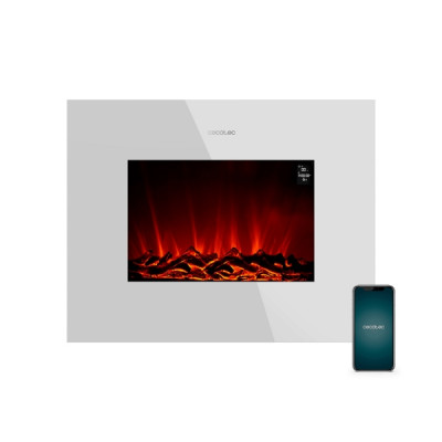 Cecotec ReadyWarm 2690 Chimenea Electrica de 26 - 2000W - Control Wi-Fi y App - Mando a Distancia - Cristal Templado Plano - Llamas LED - Temporizador Semanal - Calienta hasta 25m2 - Color Blanco