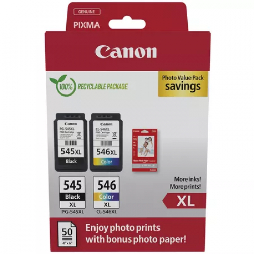 Canon PG-545XL/CL-546XL Pack de 2 Cartuchos de Tinta Originales + 50 Hojas de Papel Fotografico - 8286B011