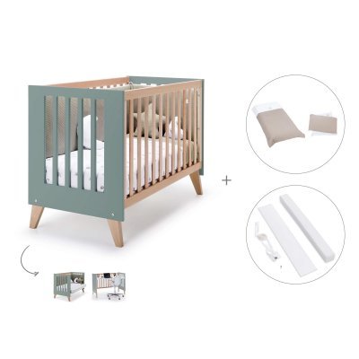 Cuna de colecho 60x120 cm madera/eucalipto (3en1) + textil Arena · Nexor