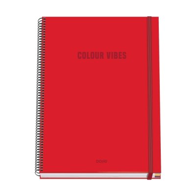 Dohe Colour Vives Cuaderno Espiral A4 100 Hojas Microperforadas Cuadricula 5mm - Tapa Dura Carton Forrado - Cierre de Goma - Bandas de Color - Color Rojo