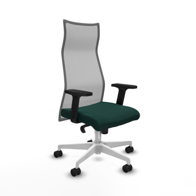Albacete malla sincro malla gris similpiel verde botella brazos 2D base blanca ruedas 65 mm nailon