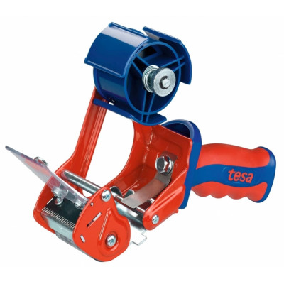 Tesa 6400 Comfort Precintadora para Rollos de hasta 50mm - Sistema de Cuchilla Protegida - Tension Ajustable Manualmente - Color Rojo/Azul