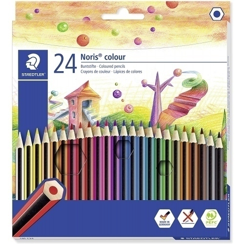 Staedtler Noris Colour 185 Pack de 24 Lapices Hexagonales de Colores - Fabricados en Wopex - Muy Resistentes - Madera de Fuentes Sostenibles - Colores Surtidos