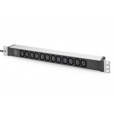 Digitus Regleta de enchufes con perfil de aluminio, 12 enchufes, cable de alimentación de 2 m para enchufes con contacto de puesta a tierra