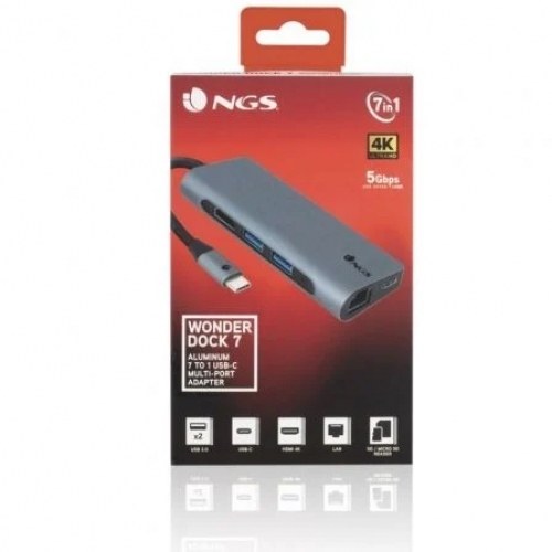 Docking USB 3.0 Tipo-C NGS WonderDock7/ 2 Puertos USB/ 1 USB Tipo-C/ 1 HDMI/ 1 RJ45/ 1 Lector Tarjetas SD