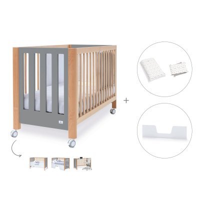 Cuna-cama-sofá-escritorio madera/antracita (4en1) 60x120 cm + textil Taiga · Occa