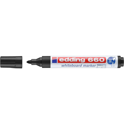 Edding 660 Rotulador para Pizarra Blanca - Punta Redonda - Trazo entre 1.5 y 3 mm. - Tinta Pigmentada - Recargable - Borrable en Seco - Color Negro